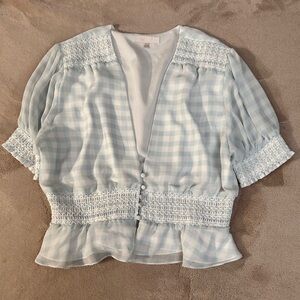 Wayf Light Blue Gingham Blouse